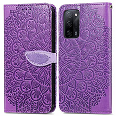 Leather Case Stands Fashionable Pattern Flip Cover Holder S04D for Oppo A55 5G Purple