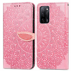 Leather Case Stands Fashionable Pattern Flip Cover Holder S04D for Oppo A55 5G Rose Gold