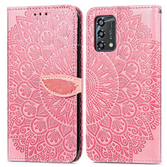 Leather Case Stands Fashionable Pattern Flip Cover Holder S04D for Oppo A74 4G Rose Gold