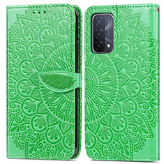 Leather Case Stands Fashionable Pattern Flip Cover Holder S04D for Oppo A74 5G Green