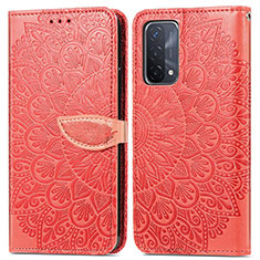 Leather Case Stands Fashionable Pattern Flip Cover Holder S04D for Oppo A74 5G Red