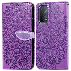 Leather Case Stands Fashionable Pattern Flip Cover Holder S04D for Oppo A93 5G Purple