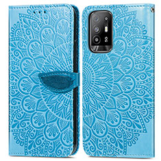 Leather Case Stands Fashionable Pattern Flip Cover Holder S04D for Oppo A94 5G Blue