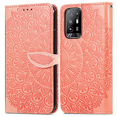 Leather Case Stands Fashionable Pattern Flip Cover Holder S04D for Oppo A94 5G Orange