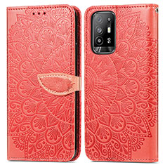 Leather Case Stands Fashionable Pattern Flip Cover Holder S04D for Oppo A94 5G Red