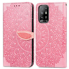 Leather Case Stands Fashionable Pattern Flip Cover Holder S04D for Oppo A94 5G Rose Gold
