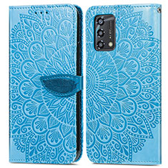 Leather Case Stands Fashionable Pattern Flip Cover Holder S04D for Oppo F19 Blue