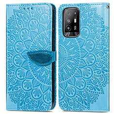 Leather Case Stands Fashionable Pattern Flip Cover Holder S04D for Oppo F19 Pro+ Plus 5G Blue