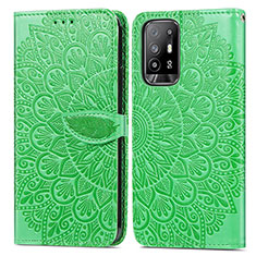 Leather Case Stands Fashionable Pattern Flip Cover Holder S04D for Oppo F19 Pro+ Plus 5G Green