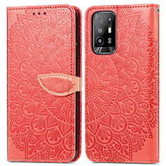 Leather Case Stands Fashionable Pattern Flip Cover Holder S04D for Oppo F19 Pro+ Plus 5G Red