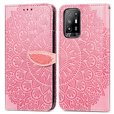 Leather Case Stands Fashionable Pattern Flip Cover Holder S04D for Oppo F19 Pro+ Plus 5G Rose Gold