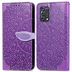 Leather Case Stands Fashionable Pattern Flip Cover Holder S04D for Oppo F19 Purple