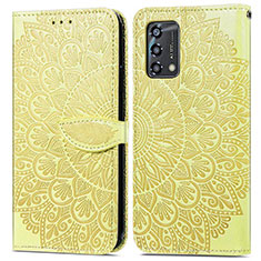 Leather Case Stands Fashionable Pattern Flip Cover Holder S04D for Oppo F19 Yellow