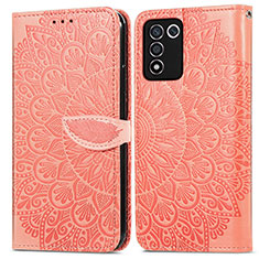 Leather Case Stands Fashionable Pattern Flip Cover Holder S04D for Oppo K9S 5G Orange