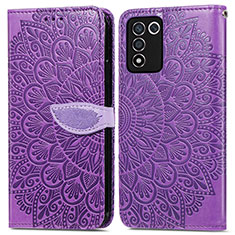 Leather Case Stands Fashionable Pattern Flip Cover Holder S04D for Oppo K9S 5G Purple