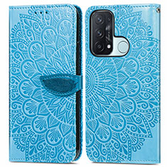 Leather Case Stands Fashionable Pattern Flip Cover Holder S04D for Oppo Reno5 A Blue
