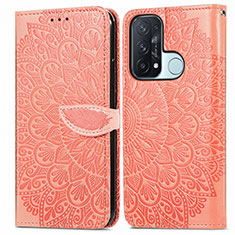 Leather Case Stands Fashionable Pattern Flip Cover Holder S04D for Oppo Reno5 A Orange
