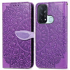Leather Case Stands Fashionable Pattern Flip Cover Holder S04D for Oppo Reno5 A Purple