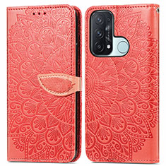Leather Case Stands Fashionable Pattern Flip Cover Holder S04D for Oppo Reno5 A Red