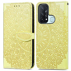 Leather Case Stands Fashionable Pattern Flip Cover Holder S04D for Oppo Reno5 A Yellow