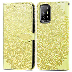 Leather Case Stands Fashionable Pattern Flip Cover Holder S04D for Oppo Reno5 Z 5G Yellow