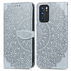 Leather Case Stands Fashionable Pattern Flip Cover Holder S04D for Oppo Reno6 5G Gray