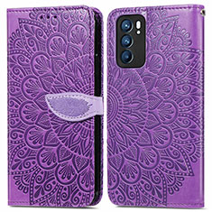 Leather Case Stands Fashionable Pattern Flip Cover Holder S04D for Oppo Reno6 5G Purple