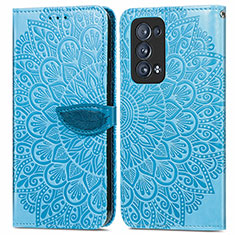 Leather Case Stands Fashionable Pattern Flip Cover Holder S04D for Oppo Reno6 Pro 5G Blue