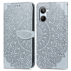 Leather Case Stands Fashionable Pattern Flip Cover Holder S04D for Realme 10 4G Gray