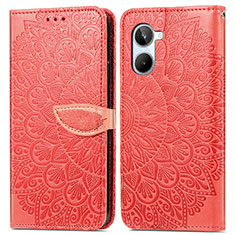 Leather Case Stands Fashionable Pattern Flip Cover Holder S04D for Realme 10 4G Red