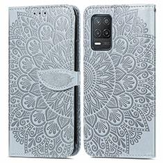 Leather Case Stands Fashionable Pattern Flip Cover Holder S04D for Realme 8 5G Gray