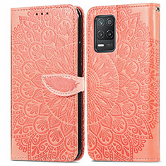 Leather Case Stands Fashionable Pattern Flip Cover Holder S04D for Realme 8 5G Orange