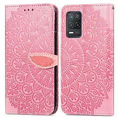 Leather Case Stands Fashionable Pattern Flip Cover Holder S04D for Realme 8 5G Rose Gold