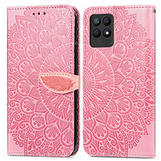 Leather Case Stands Fashionable Pattern Flip Cover Holder S04D for Realme 8i Rose Gold