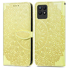 Leather Case Stands Fashionable Pattern Flip Cover Holder S04D for Realme 8i Yellow