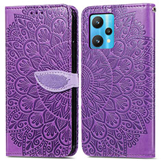 Leather Case Stands Fashionable Pattern Flip Cover Holder S04D for Realme 9 4G Purple