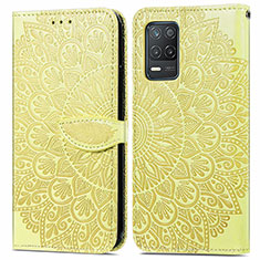 Leather Case Stands Fashionable Pattern Flip Cover Holder S04D for Realme 9 5G India Yellow