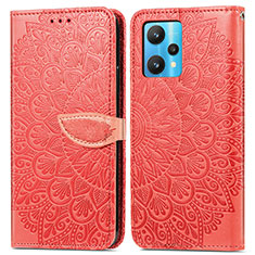 Leather Case Stands Fashionable Pattern Flip Cover Holder S04D for Realme 9 5G Red