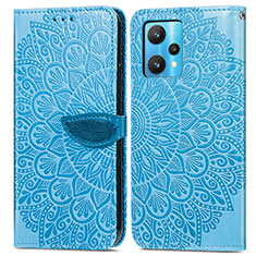 Leather Case Stands Fashionable Pattern Flip Cover Holder S04D for Realme 9 Pro+ Plus 5G Blue