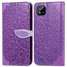 Leather Case Stands Fashionable Pattern Flip Cover Holder S04D for Realme C11 (2021) Purple