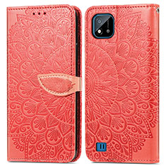 Leather Case Stands Fashionable Pattern Flip Cover Holder S04D for Realme C11 (2021) Red