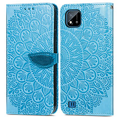 Leather Case Stands Fashionable Pattern Flip Cover Holder S04D for Realme C20A Blue