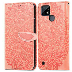 Leather Case Stands Fashionable Pattern Flip Cover Holder S04D for Realme C21 Orange