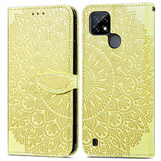 Leather Case Stands Fashionable Pattern Flip Cover Holder S04D for Realme C21 Yellow