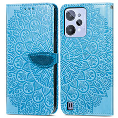 Leather Case Stands Fashionable Pattern Flip Cover Holder S04D for Realme C31 Blue