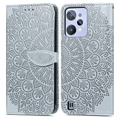 Leather Case Stands Fashionable Pattern Flip Cover Holder S04D for Realme C31 Gray