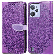 Leather Case Stands Fashionable Pattern Flip Cover Holder S04D for Realme C31 Purple