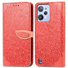 Leather Case Stands Fashionable Pattern Flip Cover Holder S04D for Realme C31 Red