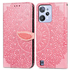 Leather Case Stands Fashionable Pattern Flip Cover Holder S04D for Realme C31 Rose Gold