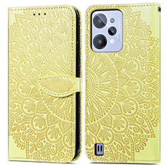 Leather Case Stands Fashionable Pattern Flip Cover Holder S04D for Realme C31 Yellow